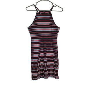 Ambiance Black Red Striped Body Con Mini Dress Size L